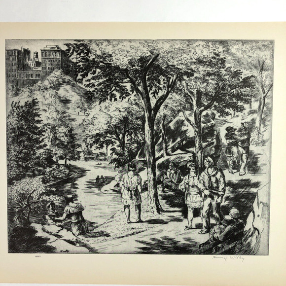 Harry Wickey "Central Park" 1930s Art Print Sketch Vintage New York City NYC - Picture 2 of 11